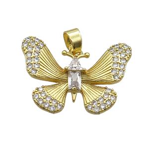 Copper Butterfly Pendant Pave Zircon Gold Plated, approx 20-28mm