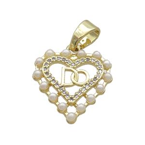 Copper Heart Pendant Pave Zircon Pearlized Resin Gold Plated, approx 18mm