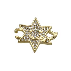Copper Star Connector Pave Zircon Gold Plated, approx 20mm