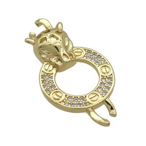 Copper Leopard Connector Pave Zircon Gold Plated, approx 18-34mm