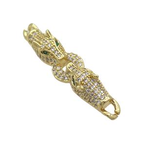 Copper Leopard Connector Pave Zircon Gold Plated, approx 7-40mm