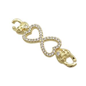 Copper Heart Link Connector Pave Zircon Gold Plated, approx 10.5-40mm