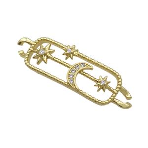 Copper Rectangle Connector Star Moon Pave Zircon Gold Plated, approx 13-40mm