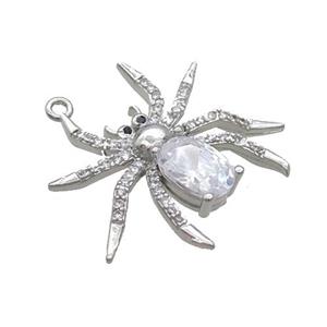 Copper Spider Charms Pendant Pave Zircon Crystal Glass Platinum Plated, approx 24-27mm