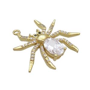 Copper Spider Charms Pendant Pave Zircon Crystal Glass Gold Plated, approx 24-27mm