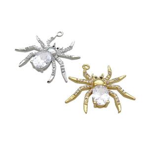 Copper Spider Charms Pendant Pave Zircon Crystal Glass Mixed, approx 24-27mm
