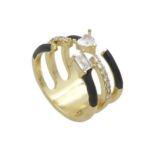 Copper Ring Pave Zircon Black Enamel Gold Plated, approx 12mm, 17mm dia