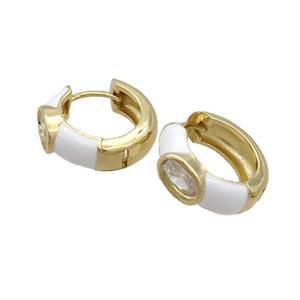 Copper Hoop Earring White Enamel Gold Plated, approx 15mm dia
