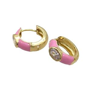 Copper Hoop Earring Pink Enamel Gold Plated, approx 15mm dia