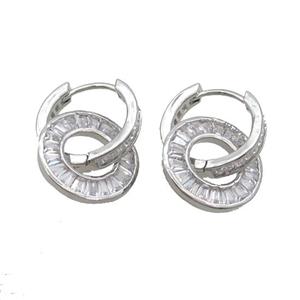 Copper Hoop Earring Pave Zircon Platinum Plated, approx 15mm, 15mm dia