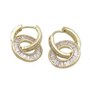 Copper Hoop Earring Pave Zircon Gold Plated, approx 15mm, 15mm dia