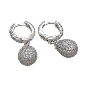 Coppear Hoop Earring Pave Zircon Teardrop Platinum Plated, approx 10-14mm, 14mm dia