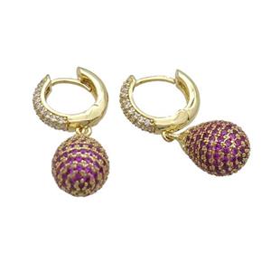 Coppear Hoop Earring Pave Hotpink Zircon Teardrop Gold Plated, approx 10-14mm, 14mm dia