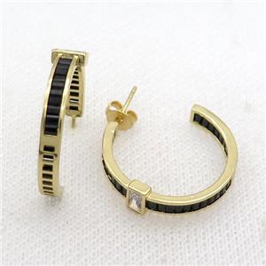 Copper Stud Earring Pave Black Zircon Gold Plated, approx 25mm dia