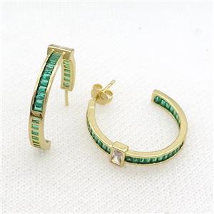 Copper Stud Earring Pave Green Zircon Gold Plated, approx 25mm dia