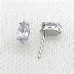 Copper Stud Earring Pave Clear Crystal Platinum Plated, approx 4-8mm