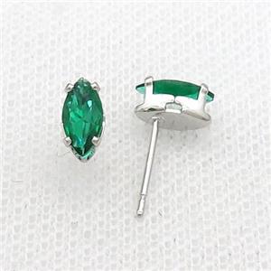 Copper Stud Earring Pave Green Crystal Eye Platinum Plated, approx 4-8mm