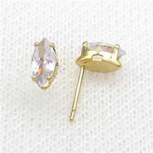 Copper Stud Earring Pave Clear Crystal Gold Plated, approx 4-8mm