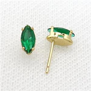 Copper Stud Earring Pave Green Crystal Eye Gold Plated, approx 4-8mm
