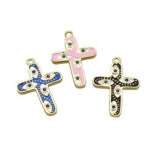 Copper Cross Pendant Pave Zircon Enamel Eye Gold Plated Mixed, approx 16-21mm