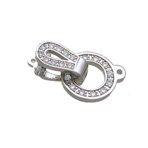 Copper Clasp Pave Zircon Platinum Plated, approx 11-18mm