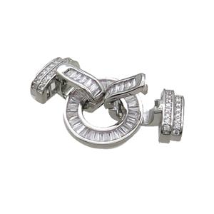 Copper Clasp Pave Zircon Platinum Plated, approx 18-40mm