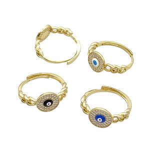 Copper Ring Pave Zircon Enamel Evil Eye Adjustable Gold Plated Mixed, approx 10mm, 18mm dia