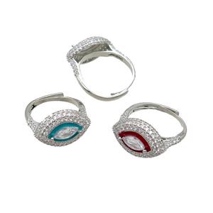 Copper Ring Pave Zircon Enamel Eye Adjustable Platinum Plated Mixed, approx 13-19mm, 18mm dia