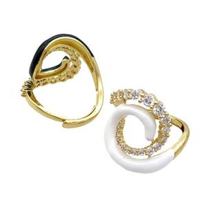 Copper Ring Pave Zircon White Enamel Adjustable Gold Plated, approx 20mm, 20mm dia