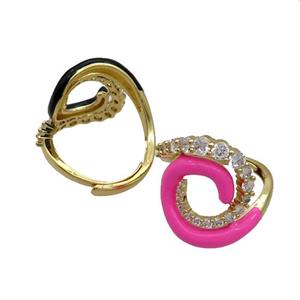 Copper Ring Pave Zircon Hotpink Enamel Adjustable Gold Plated, approx 20mm, 20mm dia