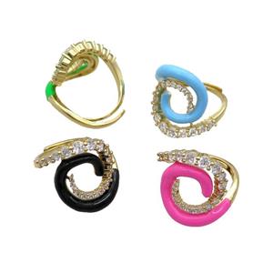 Copper Ring Pave Zircon Enamel Adjustable Gold Plated Mixed, approx 20mm, 20mm dia