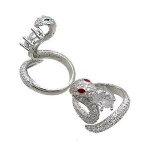 Copper Ring Pave Zircon Snake Adjustable Platinum Plated, approx 16-24mm, 18mm dia