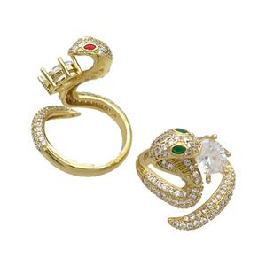 Copper Ring Pave Zircon Snake Adjustable Gold Plated, approx 16-24mm, 18mm dia