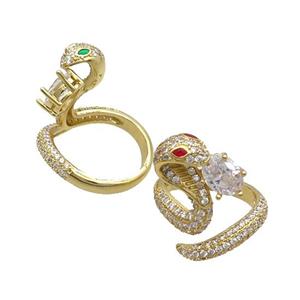 Copper Ring Pave Zircon Snake Adjustable Gold Plated, approx 16-24mm, 18mm dia