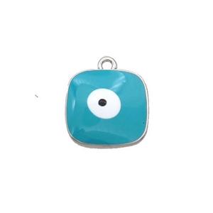 Copper Square Pendant Teal Enamel Evil Eye Platinum Plated, approx 11x11mm