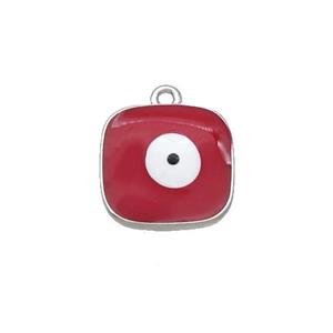 Copper Square Pendant Red Enamel Evil Eye Platinum Plated, approx 11x11mm