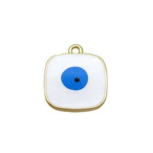 Copper Square Pendant White Enamel Evil Eye Gold Plated, approx 11x11mm