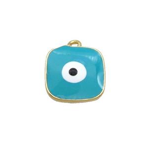 Copper Square Pendant Teal Enamel Evil Eye Gold Plated, approx 11x11mm