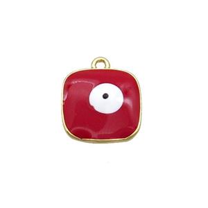 Copper Square Pendant Red Enamel Evil Eye Gold Plated, approx 11x11mm