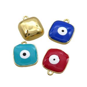 Copper Square Pendant Enamel Evil Eye Gold Plated Mixed, approx 11x11mm