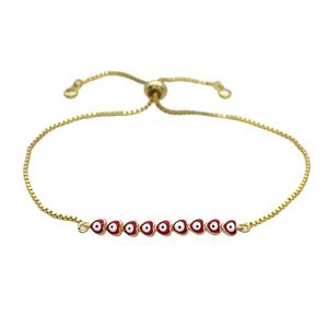 Copper Bracelet Red Enamel Evil Eye Heart Adjustable Gold Plated, approx 4-35mm, 20-27cm length