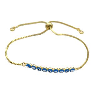 Copper Bracelet Blue Enamel Evil Eye Adjustable Gold Plated, approx 4-35mm, 20-27cm length