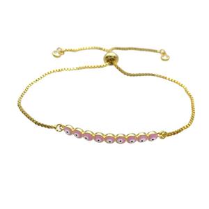 Copper Bracelet Pink Enamel Evil Eye Adjustable Gold Plated, approx 4-35mm, 20-27cm length