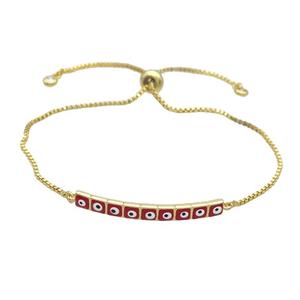 Copper Bracelet Red Enamel Evil Eye Adjustable Gold Plated, approx 4-35mm, 20-27cm length