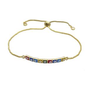 Copper Bracelet Multicolor Enamel Evil Eye Adjustable Gold Plated, approx 4-35mm, 20-27cm length