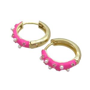 Copper Hoop Earring Hotpink Enamel Gold Plated, approx 17mm dia