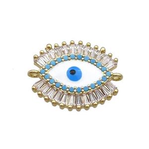 Copper Evil Eye Connector Pave Zircon White Enamel Gold Plated, approx 15-18mm