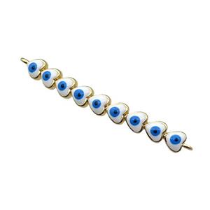 Copper Heart Link Connector White Enamel Evil Eye Stick Gold Plated, approx 3-35mm