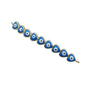 Copper Heart Link Connector Blue Enamel Evil Eye Stick Gold Plated, approx 3-35mm
