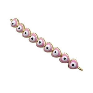 Copper Heart Link Connector Pink Enamel Evil Eye Stick Gold Plated, approx 3-35mm